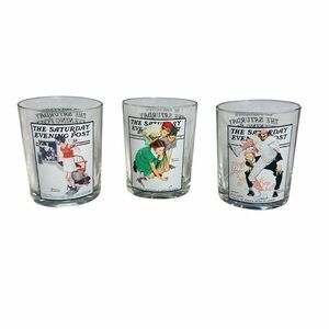 Vintage Norman Rockwell Saturday Evening Post Glassware Set of 3